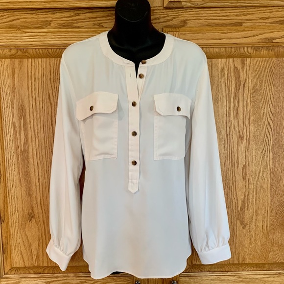 LOFT long sleeve, cream, flowy, blouse, size medium - Picture 3 of 10